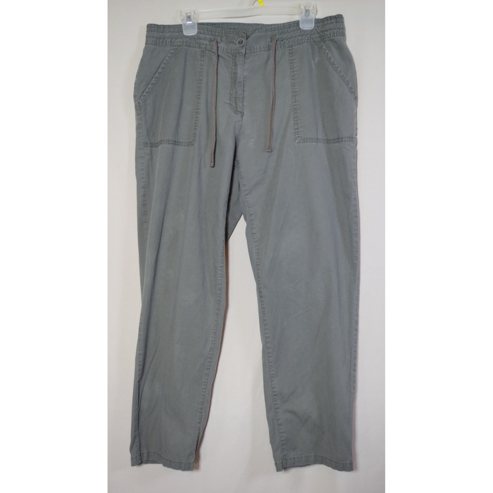 Ruby Rd Women's 12 Sage Green Utility Pants Elastic Waist Drawstring Cotton